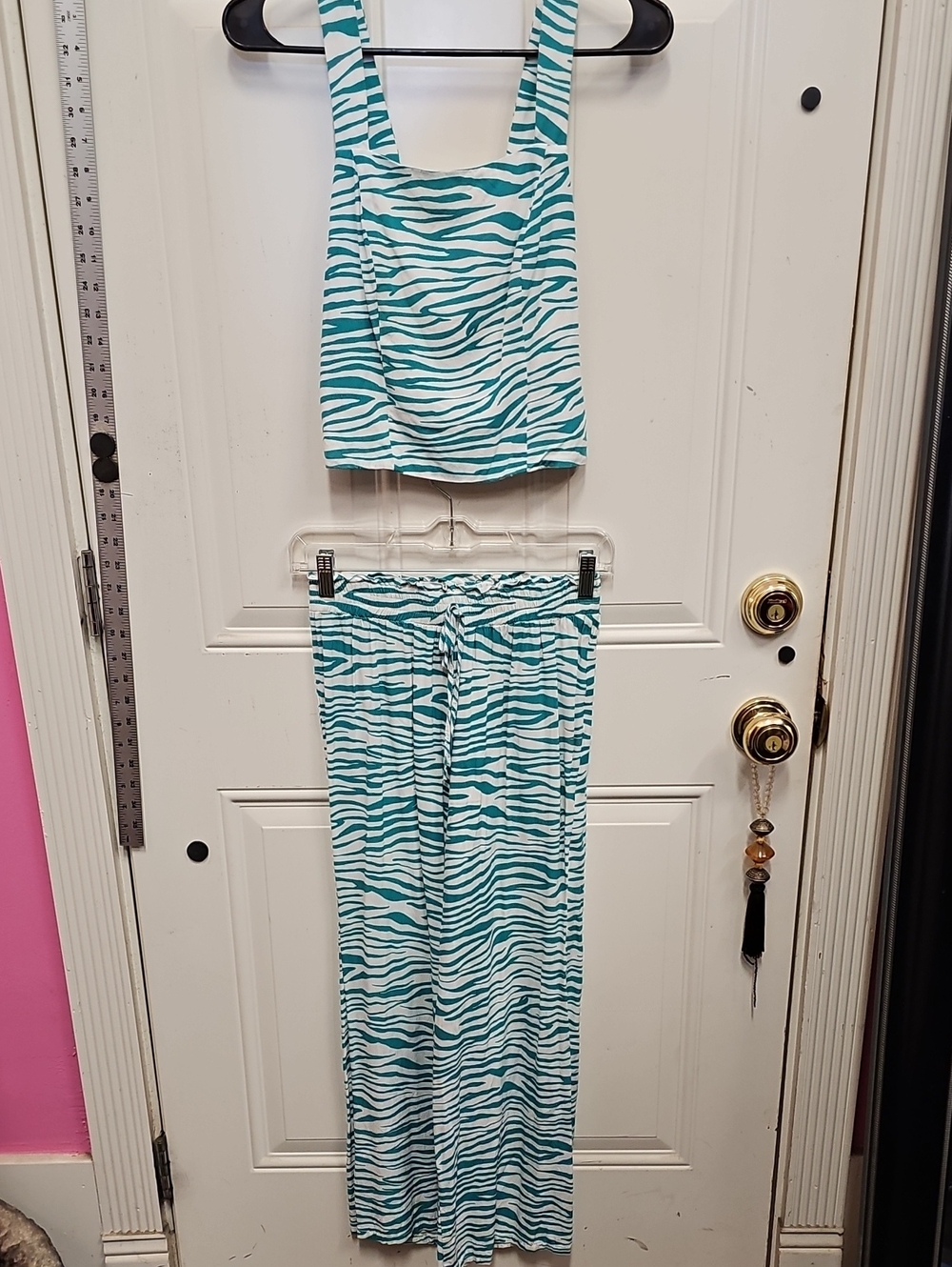 Bar III Teal and White Zebra Print Tank & Wide-Leg Pants Set